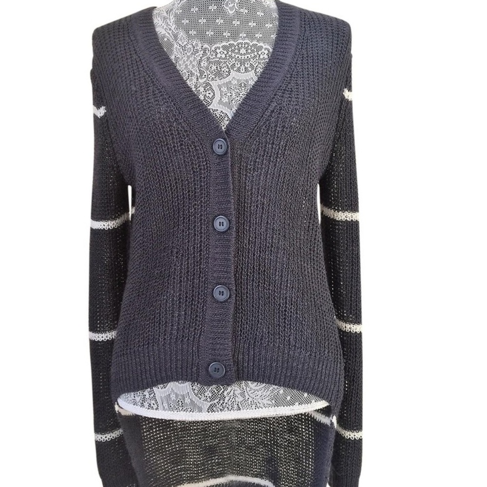 EUC 360 SWEATER Navy and White Knit Cardigan S